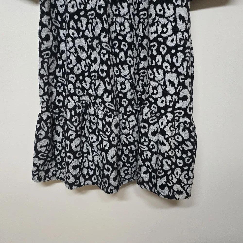Tyler Boe Women's Short Shift Dress Leopard Print Half Sleeve Ruffle Hem Sz S‎